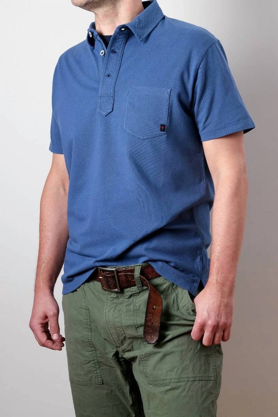 NEW RELWEN pique slot polo in marine blue